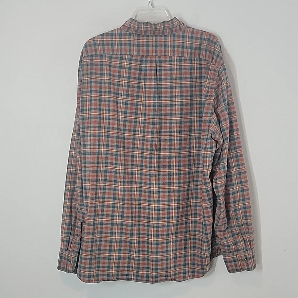 AB470 J. Crew plaid flannel button down men's shirt orange gray XXL